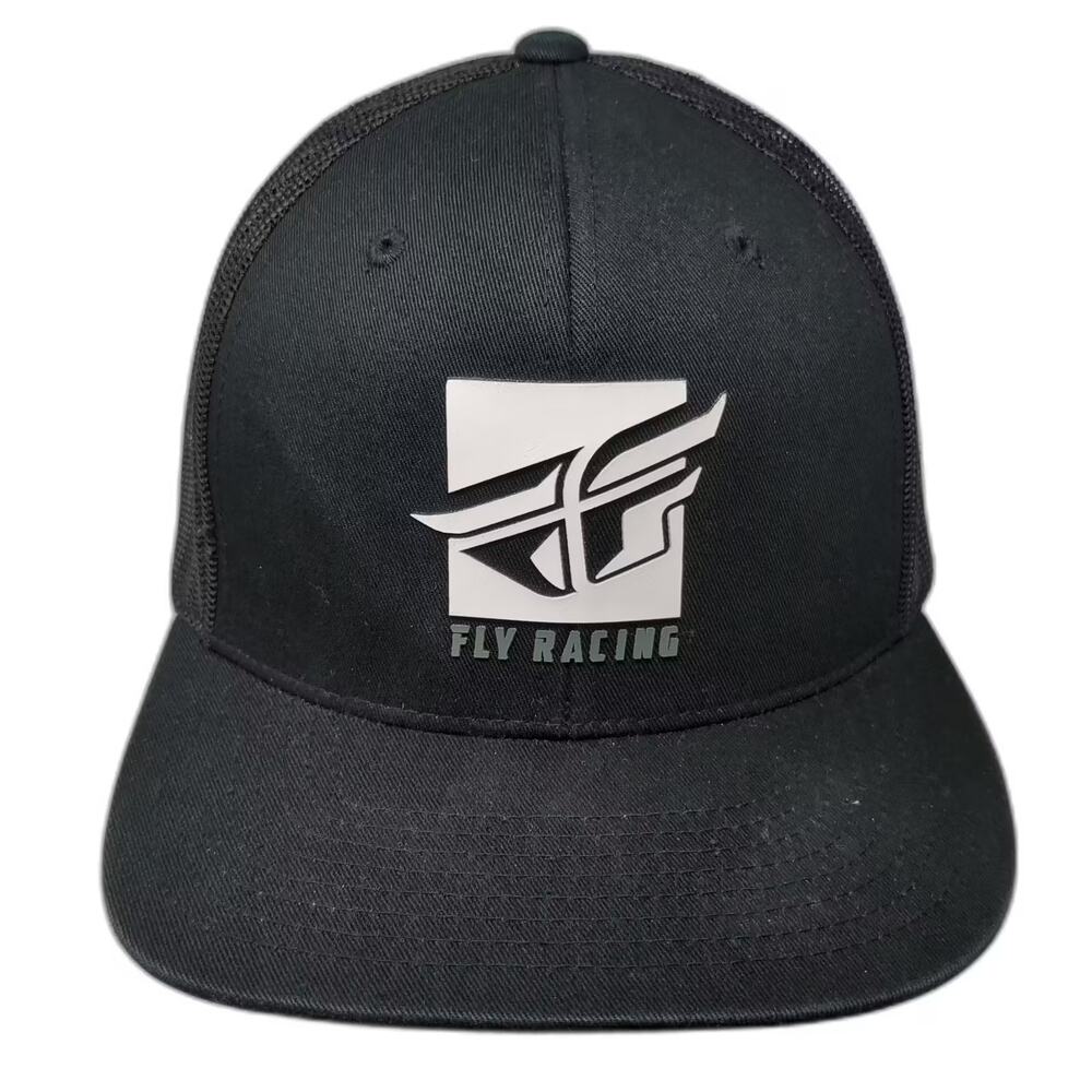 Fly Racing Trucker Hat Black Gray OS Snapback Mesh Flat Brim Logo Adjustable